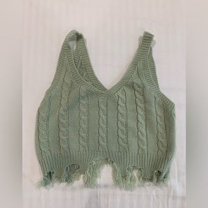NWOT‎ Light Green Knit Fringed Tank